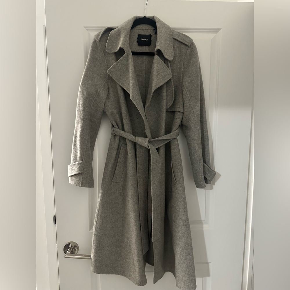 Theory Gray cashmere/wool belted Trench Coat